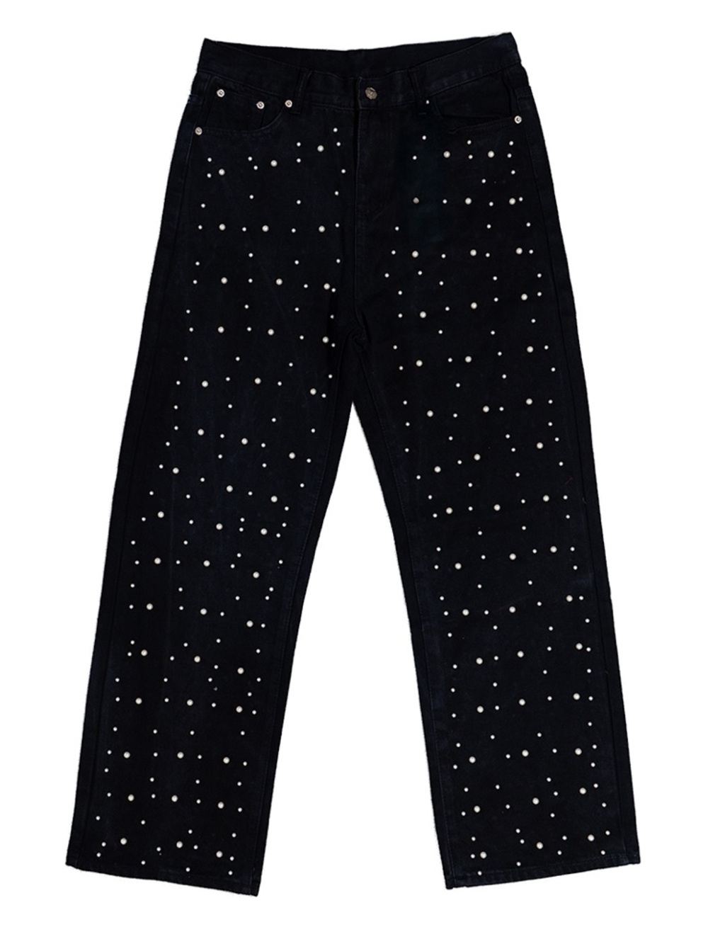 Size 32- Pearl Studded Straight-Leg Black Jeans